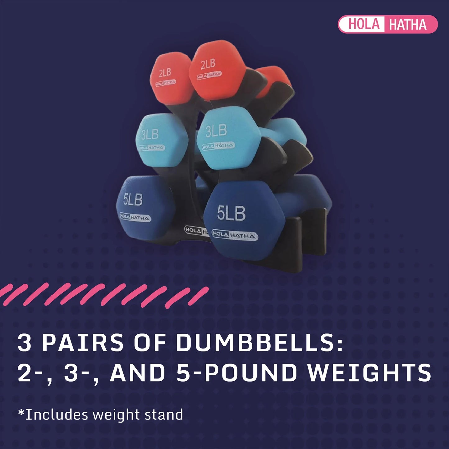 2, 3, and 5 Pound Neoprene Dumbbell Free Weight Set with Rack