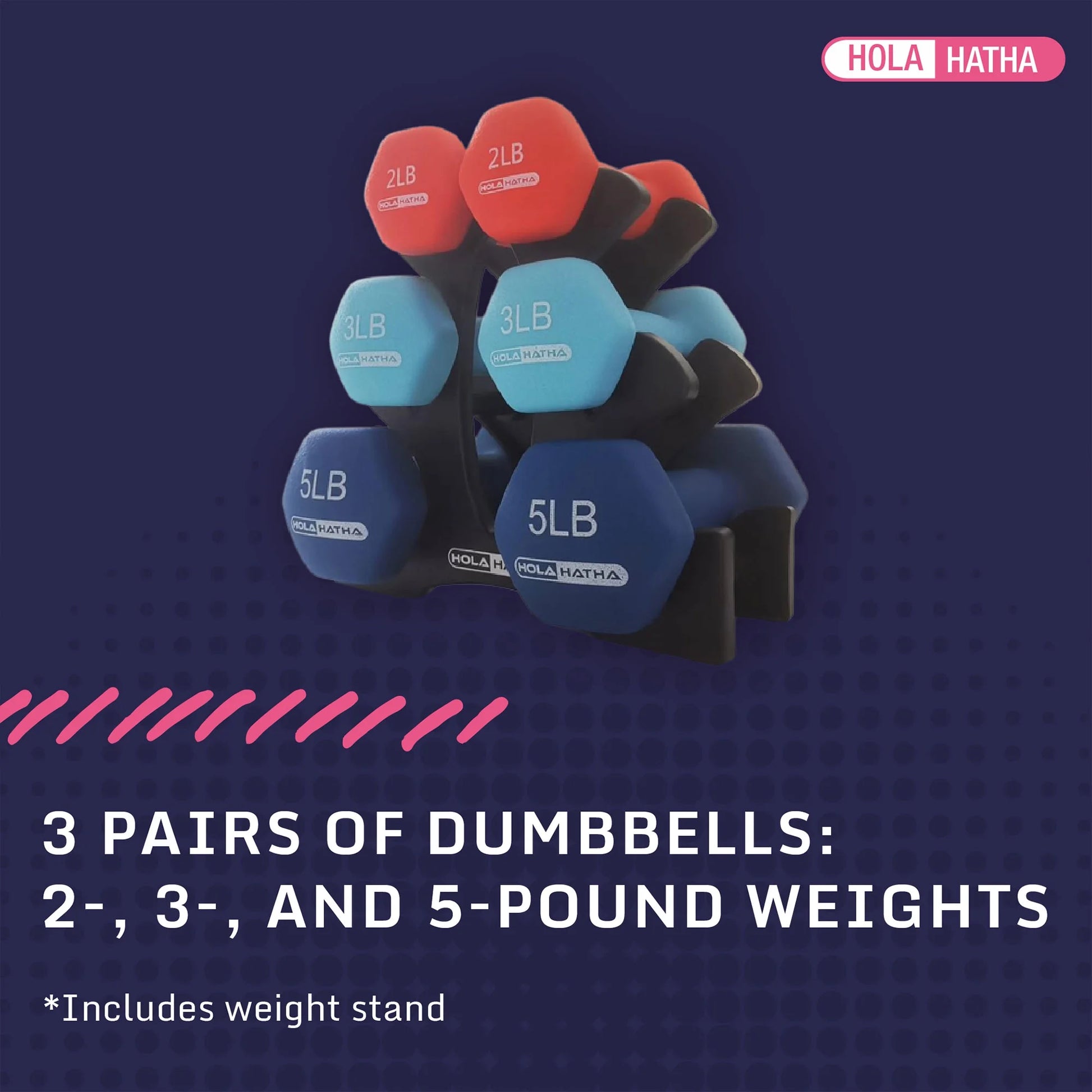 2, 3, and 5 Pound Neoprene Dumbbell Free Weight Set with Rack