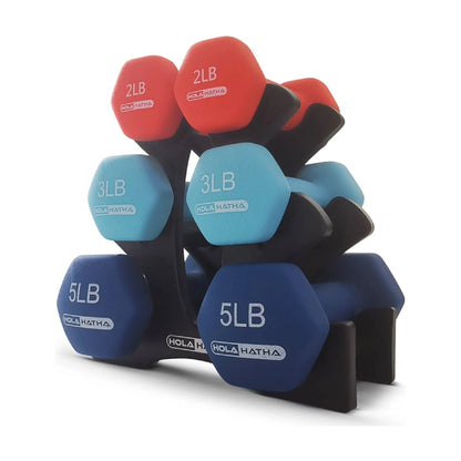 2, 3, and 5 Pound Neoprene Dumbbell Free Weight Set with Rack