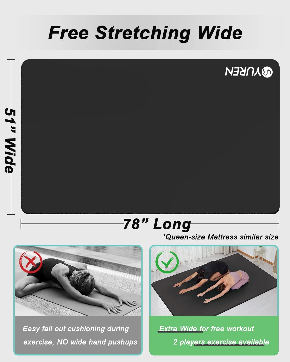 Large Gym Mat 78X51" 10Mm Thick NBR Foam Exercise Mats for Home/Garage Gym Yoga Floor Workout Blue