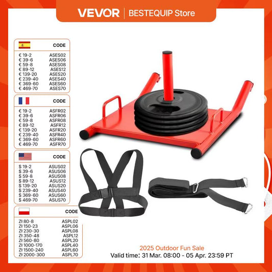 VEVOR Weight Sled Power Speed Sled W/ Adjustable Shoulder Harness Strength Training Running Football Fitness Max Capacity 500LBS