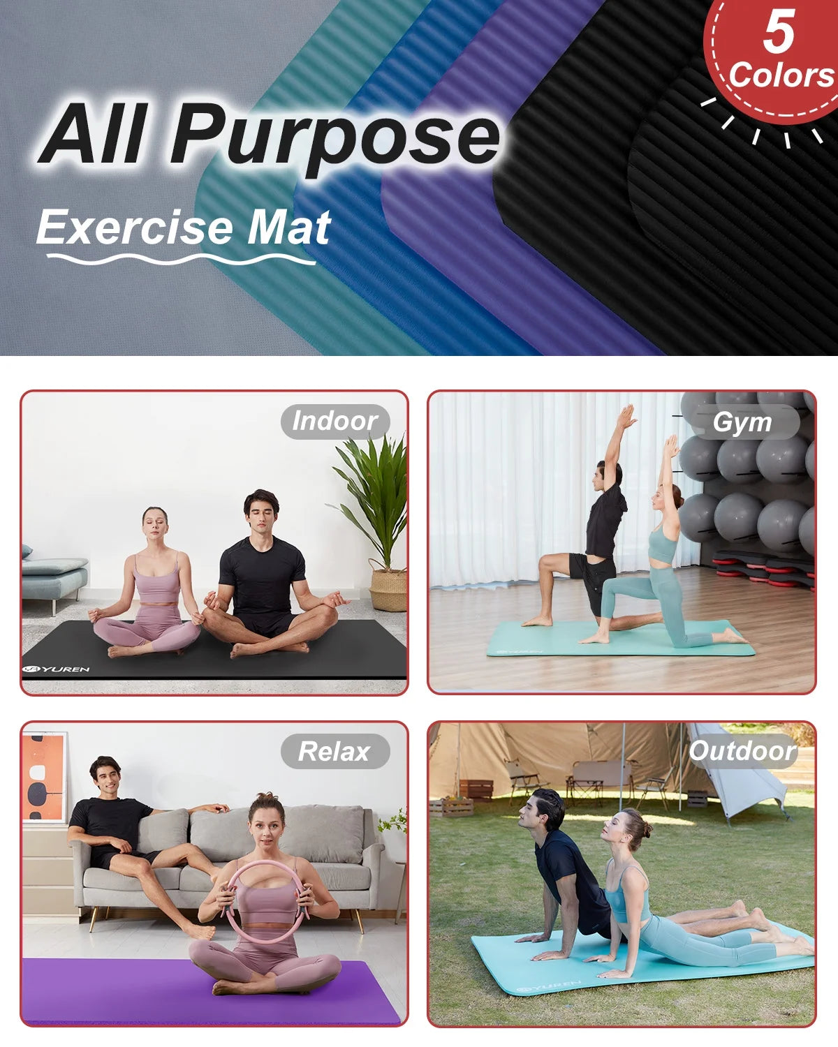 Large Gym Mat 78X51" 10Mm Thick NBR Foam Exercise Mats for Home/Garage Gym Yoga Floor Workout Blue