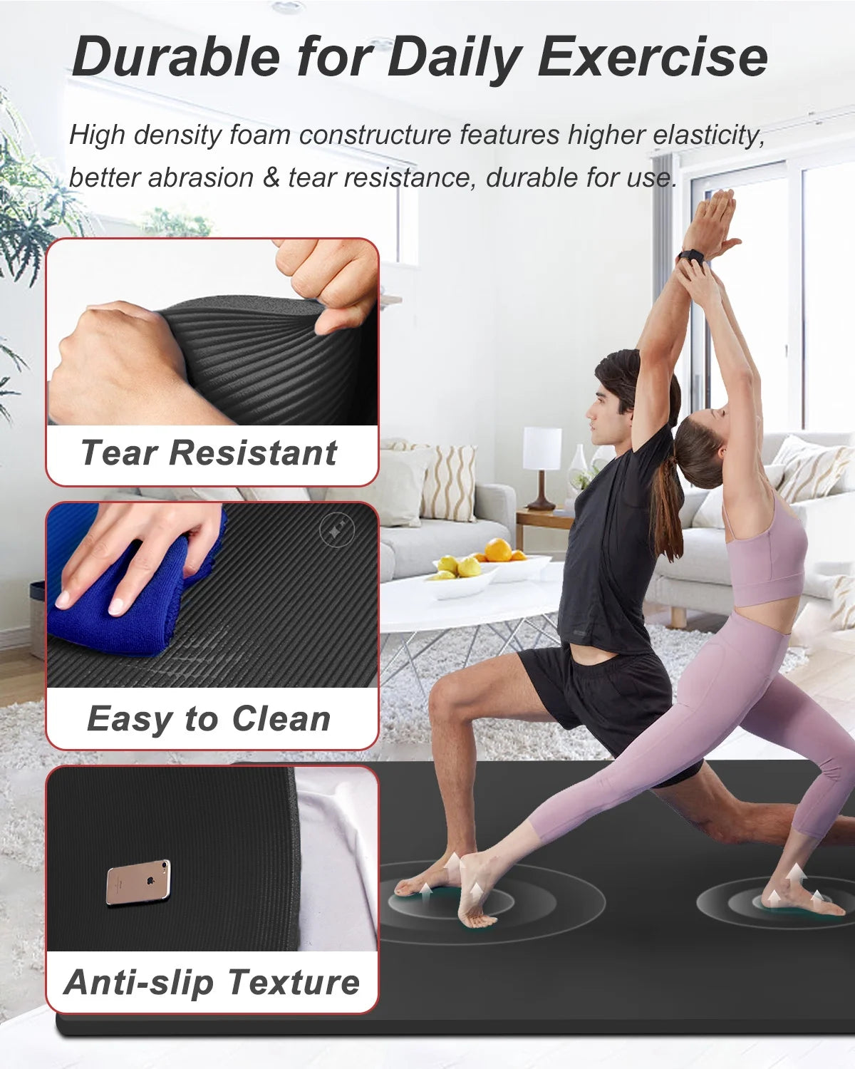 Large Gym Mat 78X51" 10Mm Thick NBR Foam Exercise Mats for Home/Garage Gym Yoga Floor Workout Blue