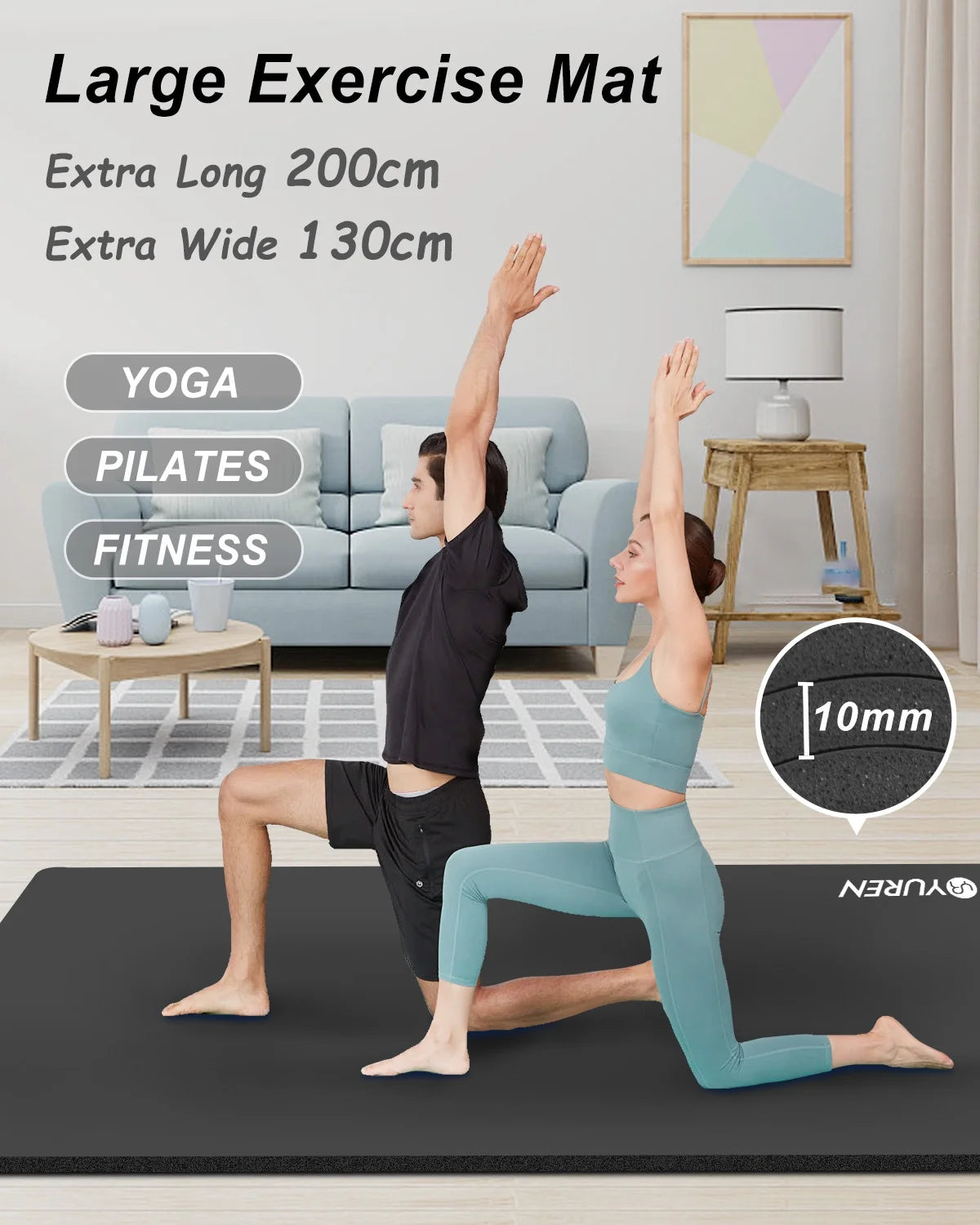 Large Gym Mat 78X51" 10Mm Thick NBR Foam Exercise Mats for Home/Garage Gym Yoga Floor Workout Blue